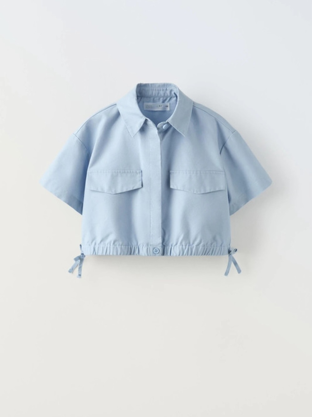 Zara Light Blue Short-Sleeve Cropped Button-Down Shirt